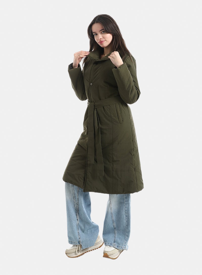 Andora Mid-Length High-Collar Puffer_Dark Olive - Image 2